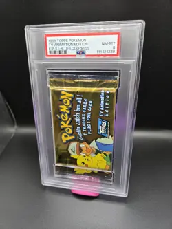 PSA 8 1999 TOPPS POKEMON TV ANIMATION SEALED FOIL PACK SERIES 1 BLUE LOGO - Image 1