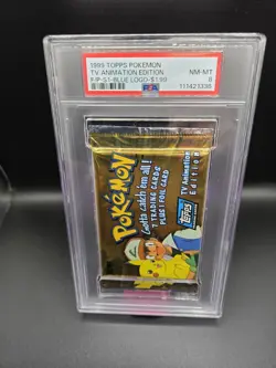 PSA 8 1999 TOPPS POKEMON TV ANIMATION SEALED FOIL PACK SERIES 1 BLUE LOGO - Image 1