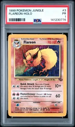Pokemon TCG Flareon Jungle 3/64 Holo Rare PSA 1 Unlimited 1999 - Image 1