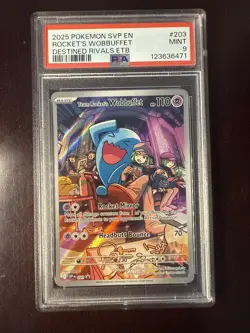 2025 POKEMON SVP EN-SV BLACK STAR PROMO #203 TEAM ROCKET'S WOBBUFFET PSA 9 - Image 1