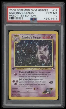 PSA 10 2000 Sabrina's Gengar 1st Edition Holo Pokemon Gym Heroes # 14 - Image 1