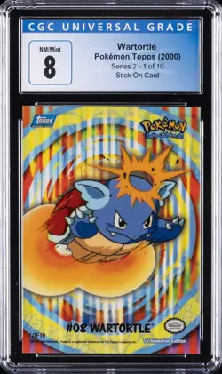 2000 POKEMON TOPPS SER 2- 1 OF 10 STICK-ON CARD #8 WARTORTLE CGC 8 - Image 1