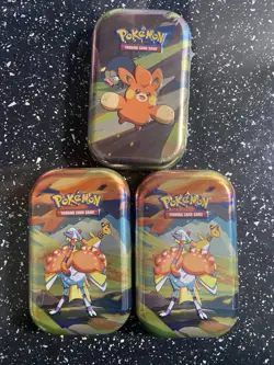 Sealed trio Pokemon TCG: Vibrant Paldea Mini Tin – Espathra & Ampharos - Image 1
