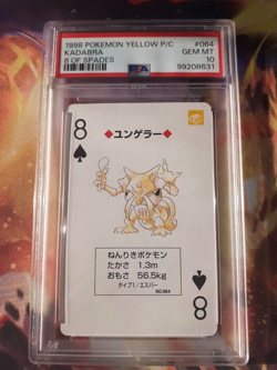 1998 Pokemon Pikachu Yellow Deck Kadabra 8 of Spades Poker Playing Card PSA 10 - Image 1