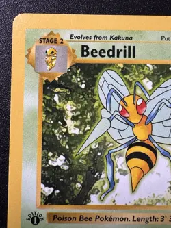 1st Edition Shadowless Beedrill 17/102 Base Set Pokemon Card Rare MP - Image 3