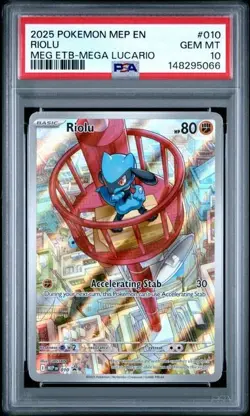2025 Pokemon Black Star Promo - RIOLU 010 - Mega Lucario ETB - PSA 10 - Gem Mint - Image 1