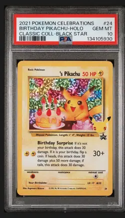 2021 POKEMON CELEBRATIONS CLASSIC COLLECTION #24 Bday PIKACHU-HOLO/BLACK STAR - Image 1