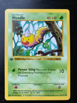 Pokemon 1st Edition Shadowless Weedle 69/102 Base Set EX/NM Free Shipping - Image 1