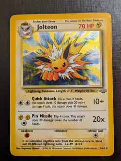 Jolteon Holo Rare Pokemon Card Jungle Set, 4/64, WOTC 1999, MP/HP Vintage TCG - Image 1