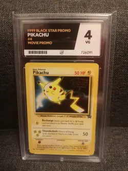 1999 Black Promo Card Ace Grade 4 Pikachu #4 Movie Promo Pokemon Card - Image 1