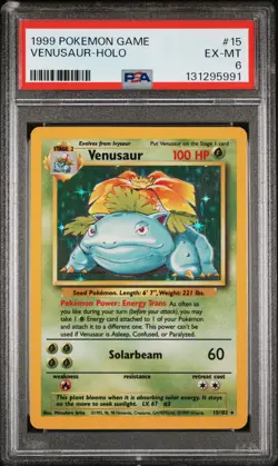 1999 POKEMON BASE SET UNLIMITED #15 VENUSAUR-HOLO PSA 6 - Image 1