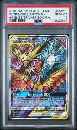 2019 Pokemon Hidden Fates #SM210 Moltres Zapdos Articuno GX Promo PSA 10 GEM MT - Image 1