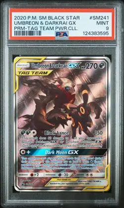 2020 POKEMON SM BLACK STAR PROMO TAG TEAM POWERS COLL UMBREON & DARKRAI GX PSA 9 - Image 1