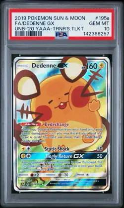 2019 Pokemon SM Unbroken Bonds Trainer Tool Kit: F/A Dedenne GX #195a PSA 10 - Image 1