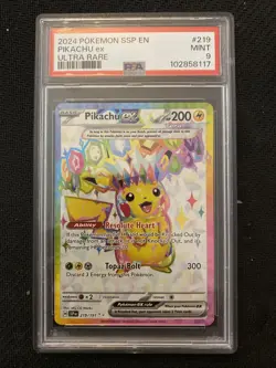 Pikachu EX 219/191 Surging Sparks Pokemon Card PSA 9 Mint - Image 1