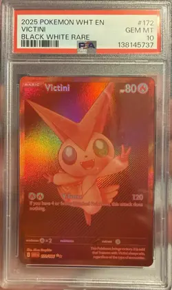 Pokemon Victini Sv: White Flare Black White Rare Holo PSA 10 2025 172/086 - Image 1