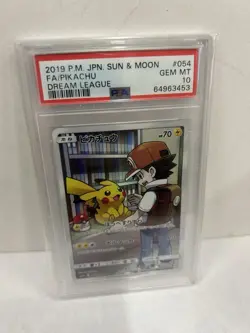 2019 POKEMON JPN SUN & MOON DREAM LEAGUE #054 FULL ART/PIKACHU PSA 10 - Image 1