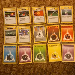 Pokemon TCG Base Set 1st edition Trainer & Energy Lot 15 Cards MINT - Image 1