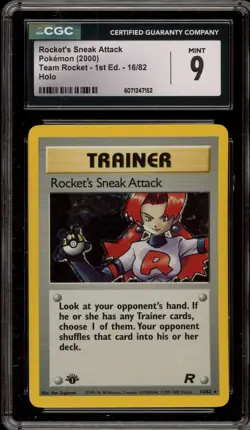 Pokemon Rocket's Sneak Attack Team Rocket 1st Edition Holo Rare #16 CGC 9 Mint - Image 1