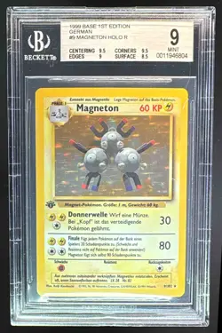 Base Set 1st Edition Magneton 9/102 Holo 1999 BGS 9 Mint German Pokemon - Image 1