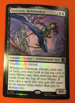 MTG, MAGIC, SPM, GWENOM, REMORSELESS, PROMO #0286, FOIL FINISH, NM - Image 1