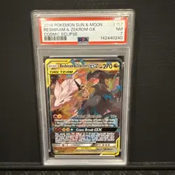 PSA 7 Reshiram & Zekrom GX Tag Team 222/236 Pokemon Sun & Moon Cosmic Eclipse - Image 1