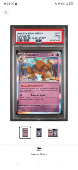 Pokemon TCG Alakazam 003 MEP Mega Evolution Promo Staff Holo PSA 9 - Image 1
