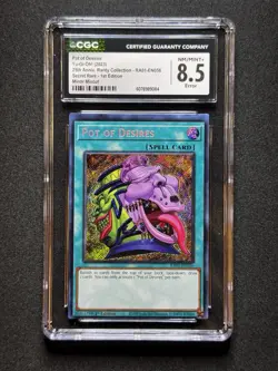 CGC 8.5 ERROR Yugioh Pot of Desires RA01-EN056 Secret Rare 1st Edition MISCUT! - Image 1