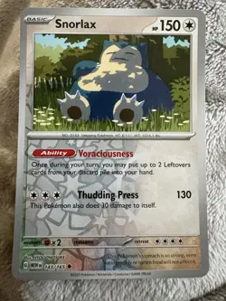 Pokemon TCG Snorlax Reverse Holo Card 143/165 Mew 151 Series - Image 1