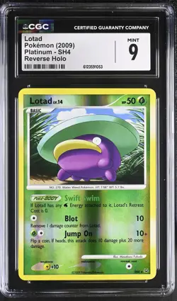 CGC 9 MINT Lotad 2009 Platinum SH4 Reverse Holo Pokemon Card - Image 1