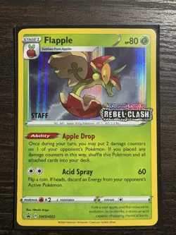 NM-Mint Flapple - SWSH022 - Staff Prerelease Promo Pokemon SWSH Black Star Promo - Image 1