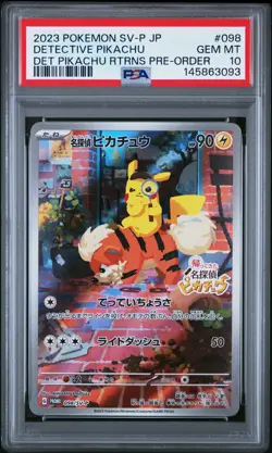 2023 POKEMON JPN SV-P PROMO #098 DETECTIVE PIKACHU PSA 10 - Image 1