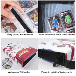 Football Card Binder 400 Pockets with Sleeves, Premium PU Leather, Transparen... - Image 3