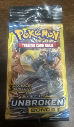 Unbroken Bonds 3 Card Booster Pack Pokemon TCG Lucario & Melmetal Artwork Sealed - Image 1