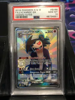PSA 10 GEM MT - LYCANROC GX Card SV66/SV94 Pokemon TCG Hidden Fates Shiny Vault - Image 1