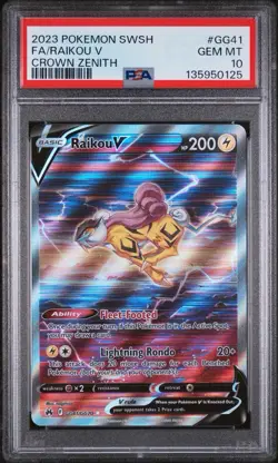 PSA 10 RAIKOU V GG41/GG70 | Crown Zenith Full Art Graded Pokemon Card - Image 1