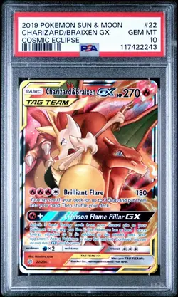 Pokemon Charizard Braixen Tag Team GX Cosmic Eclipse 22/236 Ultra Rare PSA 10 - Image 1