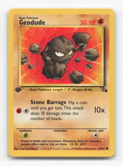 Pokemon TCG - Geodude 47/62 Lightly Played Common Fossil 1st Edition - Image 1