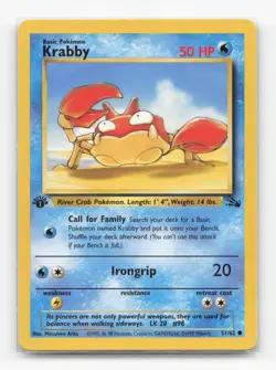Pokemon TCG - Krabby 51/62 Lightly Played Common Fossil 1st Edition - Image 1