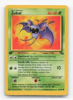 Pokemon TCG - Zubat 57/62 Moderately Played Common Fossil 1st Edition - Image 1