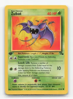 Pokemon TCG - Zubat 57/62 Moderately Played Common Fossil 1st Edition - Image 1