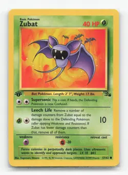 Pokemon TCG - Zubat 57/62 Moderately Played Common Fossil 1st Edition - Image 1