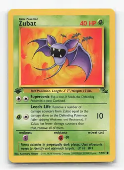 Pokemon TCG - Zubat 57/62 Moderately Played Common Fossil 1st Edition - Image 1