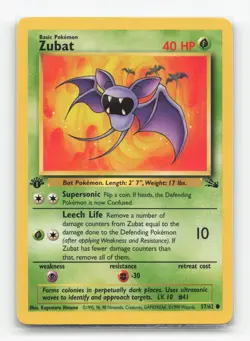 Pokemon TCG - Zubat 57/62 Moderately Played Common Fossil 1st Edition - Image 1