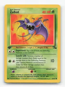 Pokemon TCG - Zubat 57/62 Moderately Played Common Fossil 1st Edition - Image 1
