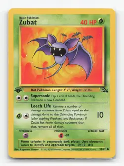 Pokemon TCG - Zubat 57/62 Moderately Played Common Fossil 1st Edition - Image 1
