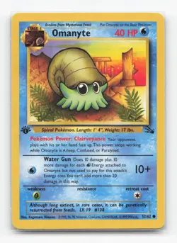 Pokemon TCG - Omanyte 52/62 Moderately Played Common Fossil 1st Edition - Image 1