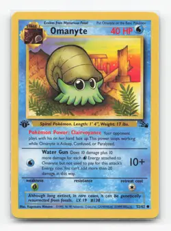 Pokemon TCG - Omanyte 52/62 Moderately Played Common Fossil 1st Edition - Image 1