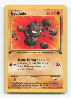 Pokemon TCG - Geodude 47/62 Moderately Played Common Fossil 1st Edition - Image 1