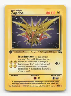 Pokemon TCG - Zapdos 30/62 Moderately Played Rare Fossil 1st Edition - Image 1
